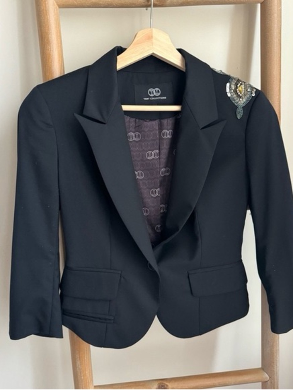 Tart Collections Black Blazer with Beaded Shoulder Accent